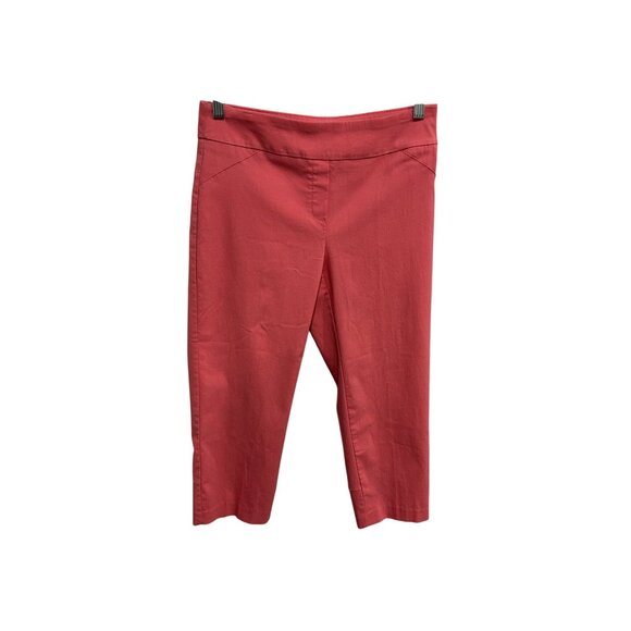 Zac & Rachel Flat Front Capri Pants Coral Sz 8 Pull On Cropped Slim Leg Casual - Picture 1 of 10